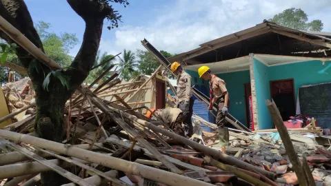 scouts helping in rescue operation in rubble