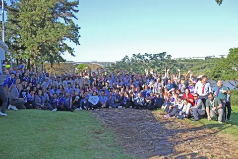 Interamerican Scouts gather outside during their regional scout conference