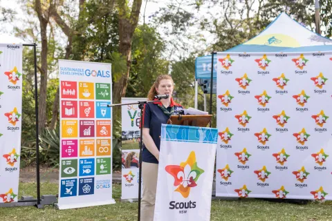 Meg Cummins, WOSM Youth Representative, speaks about the Sustainable Development Goals (SDGs) and the importance of including young people in a meaningful way