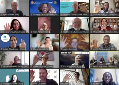 WHO Civil Society Commission members, including WOSM, gather for an online meeting
